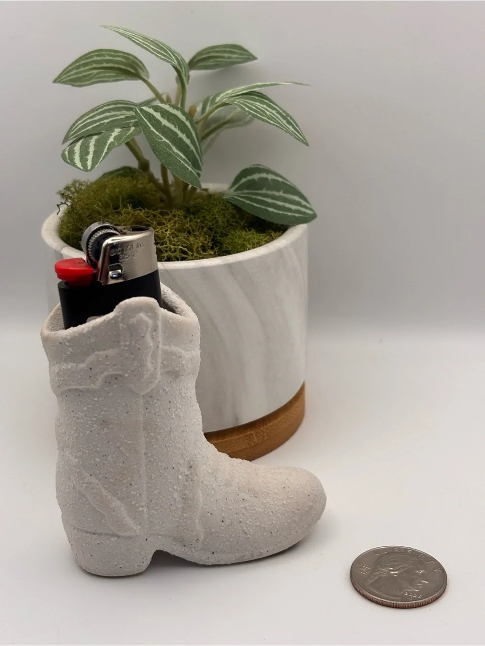 White Ceramic Cowboy Boot Match Holder & Striker, Western Home Decor